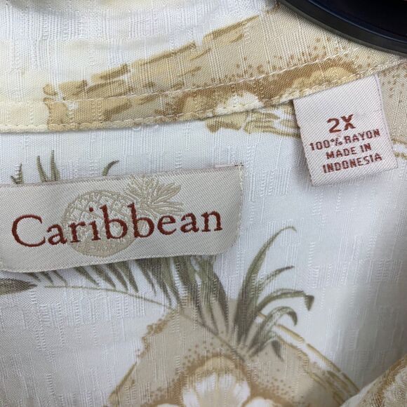 Caribbean Joe Shirt Adult XXL Mens Beige Short Sleeve Hawaiian Floral Button Up - Picture 9 of 11